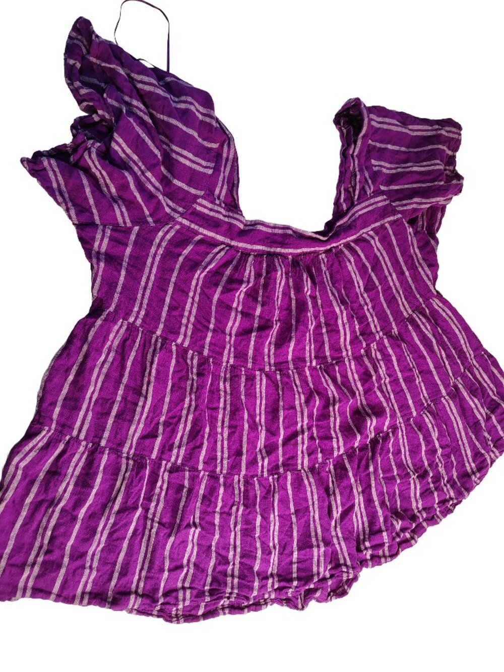 Women's Purple Size 3X Ruffled Peasant-Style Blouse With Flutter Sleeves